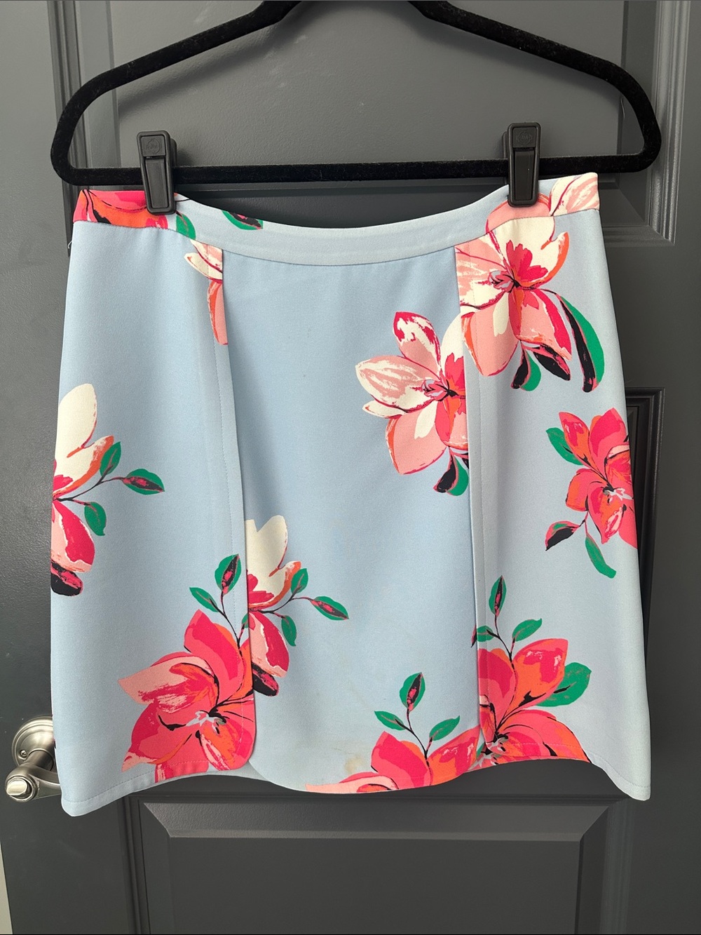 Draper James Light Blue Floral A-Line Skirt with Pink & Green Blooms